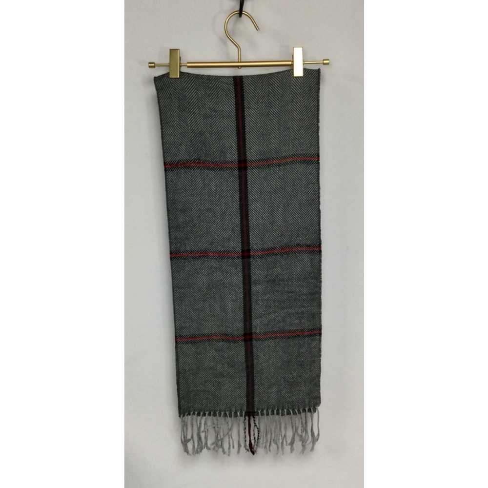 Vintage Cashmink Scarf, Unisex, Gray and‎ Red, OS
